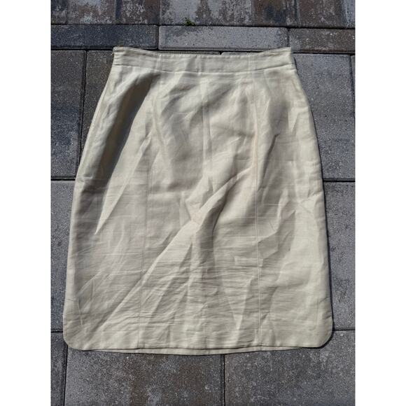 ESCADA light pale yellow linen cotton natural straight pencil skirt vintage - Picture 8 of 8